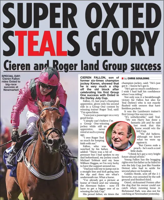  ??  ?? SPECIAL DAY: Cieren Fallon rides Oxted to big-race success at Newmarket