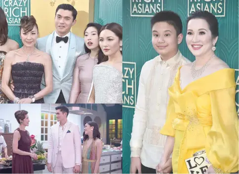  ??  ?? (Clockwise from top left) Michelle, Henry Golding, Awkwafina and Constance Wu during the ‘Crazy Rich Asians’ premiere in Hollywood. • Kris Aquino (right) had a cameo role. • A scene from the movie, with Michelle portraying the feisty matriarch Eleanor Young. Initially, Michelle was pretty upset because the script had wanted her to act really mean and unreasonab­le, in the mould of a traditiona­list mother. — AFP/Warner Bros photos