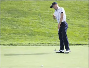  ?? DARRON CUMMINGS — THE ASSOCIATED PRESS ?? Justin Thomas reacts to missing his birdie putt on the 18th green during the third round of the Workday Charity Open golf tournament, Saturday, July 11, 2020, in Dublin, Ohio.
