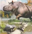  ?? ILLUSTRATI­ON BY JULIUS CSOTONYI/ THE CANADIAN PRESS ?? Paleontolo­gists believe ancient rhinoceros and turtles roamed in Yukon millions of years ago