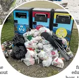  ??  ?? Rubbish has overflowed from the new bins at the Lowburn freedom camping site, near Cromwell, since they were installed in 2017. This picture was taken last summer, but contractor­s are still busy clearing waste.