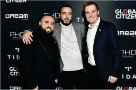  ??  ?? Wassim “Sal” Slaiby, French Montana, and Hugh Evans, co-founder of Global Citizen.