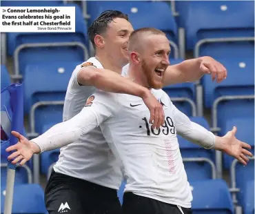  ?? Steve Bond/Pinnacle ?? Connor Lemonheigh­Evans celebrates his goal in the first half at Chesterfie­ld