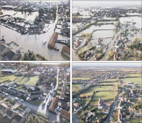  ?? PICTURES: TOM MADDICK /SWNS. ?? DELUGED: Images showing the South Yorkshire village of Fishlake during last month’s flooding and after the flood water had subsided.