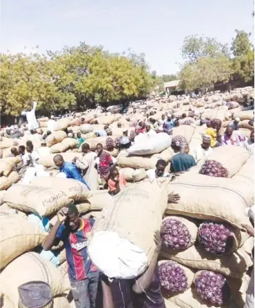  ??  ?? Traders at Gashua Onion Market