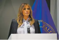  ?? PABLO MARTINEZ MONSIVAIS/ASSOCIATED PRESS ?? First lady Melania Trump speaks Monday at a cyberbully­ing prevention summit at the Department of Health and Human Services in Rockville, Md.