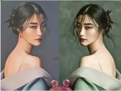  ?? @zemotion/Jingna Zhang ?? Jingna Zhang’s original (right) and Dieschburg’s oil painting, which he offered for €6,500.