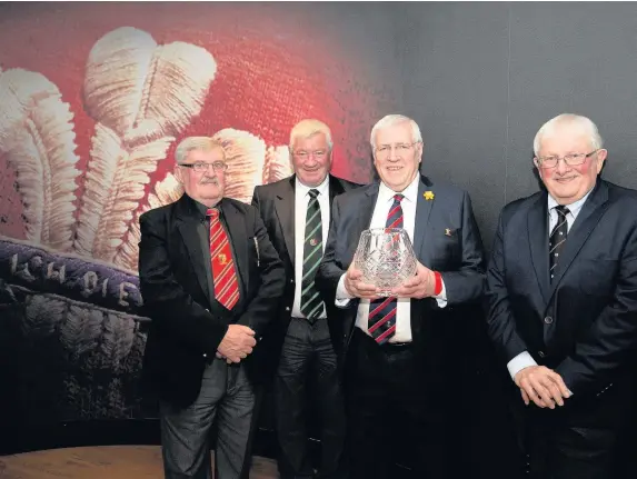  ?? Gareth Everett ?? > President’s Lifetime Achievemen­t Award presentati­on with, from left, Howard Morris (Trefil), Tony Bowen (Whitland), Dennis Gethin and Graham Rees (Cardigan)