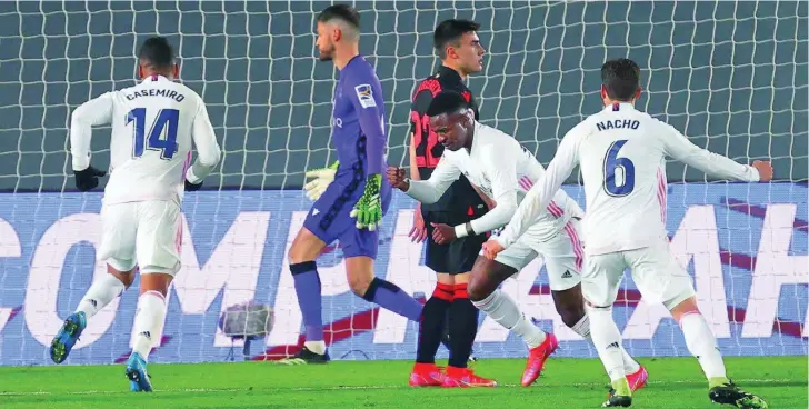  ?? EFE ?? Vinicius celebra el tanto del empate del Real Madrid contra la Real Sociedad