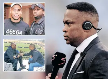  ?? Supplied ?? ROBERT Marawa’s long career as a sport presenter is one for the books, more specifical­ly, his recently released biography Gqimm Shelele, The Robert Marawa Story. Inset is Marawa with soccer legend Ronaldo in 2005, and with late basketball superstar Kobe Bryant. |