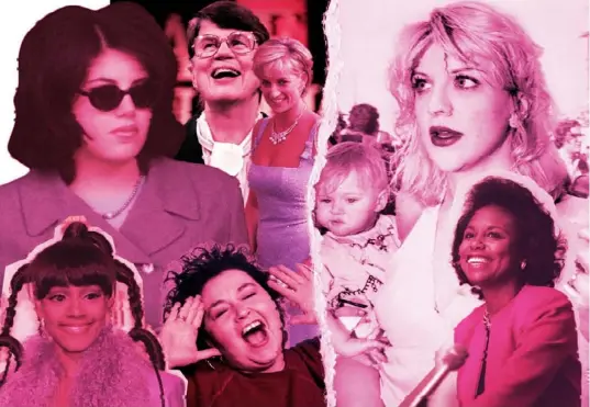  ?? Maura Losch/Post-Gazette ?? Clockwise from left: Monica Lewinsky, Janet Reno, Princess Diana, Courtney Love, Anita Hill, Roseanne Barr and Lisa “Left Eye” Lopes are all examples of women who were “bitchified” in the 1990s, writes Allison Yarrow.