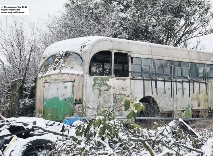  ??  ?? The rescue of the 1948 Beadle-Bedford is under way in the snow