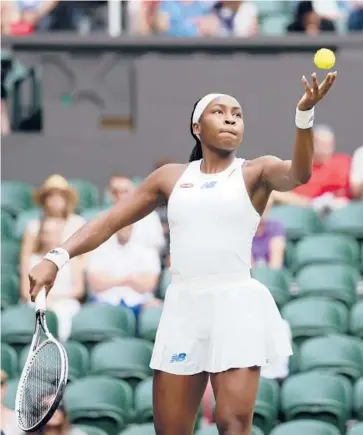  ?? ALBERTO PEZZALI/AP ?? Teenager Coco Gauff beat 34-year-old Russian Elena Vesnina 6-4, 6-3 in second round Thursday.