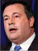  ??  ?? Alberta PC Party Leader Jason Kenney announces the results of Saturday’s referendum on merging with the Wildrose party.