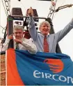  ??  ?? Eircom executives Gerry O’Sullivan and Alfie Kane used a hot-air balloon to promote the sell-off of the State phone company in 1999. Photo: Photocall