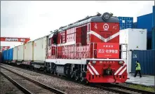  ?? XINHUA ?? A cargo train bound for Duisburg in Germany leaves Wuhan, capital of Hubei province, over the weekend.