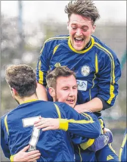  ?? Picture: Alan Langley FM4713172 ?? AFC Locomotive Reserves celebrate after scoring from the halfway line against Shepway Spartans