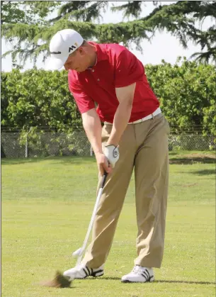  ?? MIKE BUSH/NEWS-SENTINEL ?? Lodi golfer Justin Gums takes a shot during league play at Woodbridge Golf and Country Club in 2016. Gums leads a Flames squad that fell just shy of a state berth a year ago.