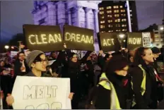  ?? PHOTO/FRANK ?? Protestors gather at Grand Army Plaza near the home of Sen. Charles Schumer, D-N.Y., on Tuesday in the Brooklyn borough of New York. AP
FRANKLIN II