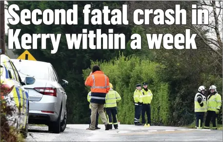  ?? The fatal accident scene at Finnegan’s Cross Killarney on Thursday morning. Photo by Michelle Cooper Galvin ??