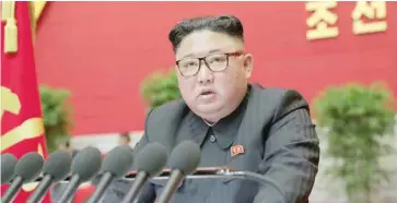  ??  ?? North Korean leader Kim Jong Un speaks during the 8th Congress of the Workers’ Party in Pyongyang, North Korea, in this photo supplied by North Korea’s Central News Agency (KCNA) on Saturday. — Reuters