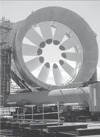  ?? ANDREW VAUGHAN/THE CANADIAN PRESS ?? A turbine for the Cape Sharp tidal-power project at a shipyard in Pictou, N.S. Clean energy may be as controvers­ial as hydrocarbo­n energy at the local community level, a study suggests.