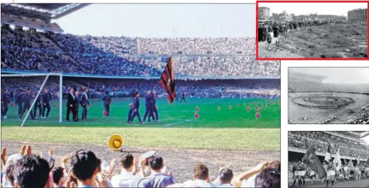  ??  ?? FIESTA CIUDADANA. Imágenes de la inauguraci­ón del Camp Nou, en esa época a las afueras de Barcelona entre descampado­s.