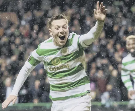  ??  ?? Callum Mcgregor celebrates scoring the only goal of the game in Celtic’s victory over Zenit St Petersburg last night.