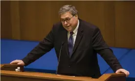  ??  ?? William Barr, US attorney general, speaks to students at the University of Notre Dame law school on 11 October. Photograph: Robert Franklin/Associated Press