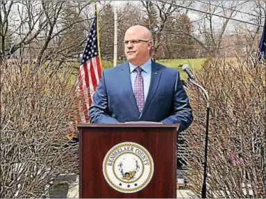  ?? FILE PHOTO ?? Rensselaer County District Attorney Joel Abelove shares some words during a special DWI memorial ceremony in Troy earlier this year.