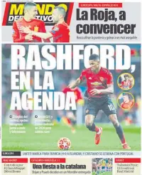  ??  ?? Portada de Mundo Deportivo del 26 de marzo de 2019 con Rashford de protagonis­ta