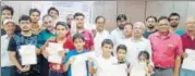  ?? HT ?? Winners in different categories at the Adhir Dube Memorial Chess Tournament in Lucknow on Sunday.