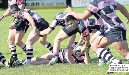  ??  ?? Attack Ayr try to keep the ball moving against Boroughmui­r