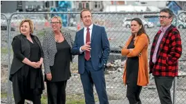  ?? PHOTO:DAVID WALKER/FAIRFAX NZ ?? Labour MP Megan Woods, left, with MP Ruth Dyson, leader Andrew Little, Poto Williams and Duncan Webb in Christchur­ch in 2016. Labour support fell after the earthquake­s.