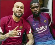  ?? FOTO: FCB ?? Dani Alves y Samuel Umtiti se reencontra­ron