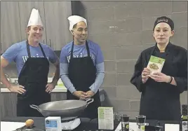  ?? SubmiTTeD phoTo ?? Dr. Stephen Ellis, left and Raj Makkar join Chef Keri, from Atlantic Superstore, in preparing food following a Walk With a Doc session.