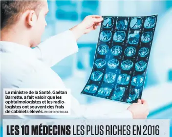  ?? PHOTO FOTOLIA ?? Le ministre de la Santé, Gaétan Barrette, a fait valoir que les ophtalmolo­gistes et les radiologis­tes ont souvent des frais de cabinets élevés.
