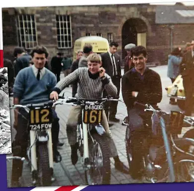  ??  ?? Right: Scorpion put together a ‘works team’ for the 1964 SSDT. Left to right: Chris Cullen, Nick Holt and Laurie Spackman More old bikes online: Real-Classic.co.uk