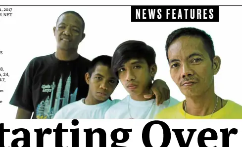  ??  ?? CHANGED LIVES (From left) Lito Manaligod, 47, Joselito Catad, 18, Anthony Rañada, 24, and Rene Gildo, 47, are Kalinga beneficiar­ies who have become volunteers at the shelter.