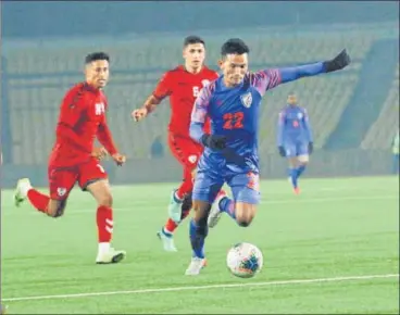  ?? AIFF ?? Seiminlen Doungel (No 22) scored India’s equaliser against Afghanista­n in injury time in Dushanbe on Thursday.