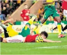  ??  ?? There was plenty of time to judge if Daniel James was fouled at Norwich