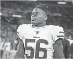  ?? BRACE HEMMELGARN/USA TODAY SPORTS ?? Redskins head coach Jay Gruden didn’t make any proclamati­ons if Reuben Foster (above) would play this season.