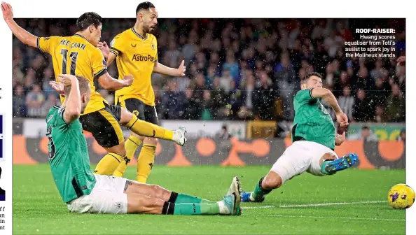  ?? ?? ROOF-RAISER: Hwang scores equaliser from Toti’s assist to spark joy in the Molineux stands