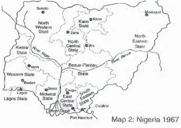  ??  ?? A historical map of Nigeria showing twelve federal states created by the federal military government on the eve of the civil war (1967)