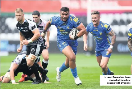  ??  ?? Leon Brown has been rewarded for a fine season with Dragons