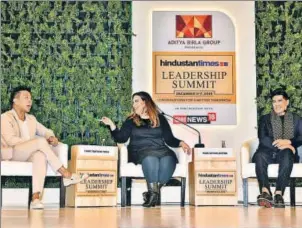  ??  ?? From left: Fashion designers Prabal Gurung and Mary Katrantzou and couturier Manish Malhotra at the HT Summit in New Delhi. SANJEEV VERMA/ HT PHOTO