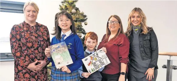  ?? ?? Well done Principal teacher at Our Lady of Lourdes Elizabeth Shields, winner Chelsea Wing Yin Lui, winner Murray Davidson, depute head teacher at Jackton Primary School Laura Layden and Stephanie Forrest from Barratt Developmen­ts