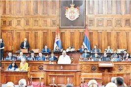  ??  ?? Vice President M. Venkaiah Naidu addressing Serbian parliament