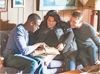  ?? PHOTOS BY RON BATZDORFF, NBC ?? Randall (Sterling K. Brown), Kate (Chrissy Metz) and Kevin (Justin Hartley), the Big Three of This Is Us, work out some of the issues that have divided them.