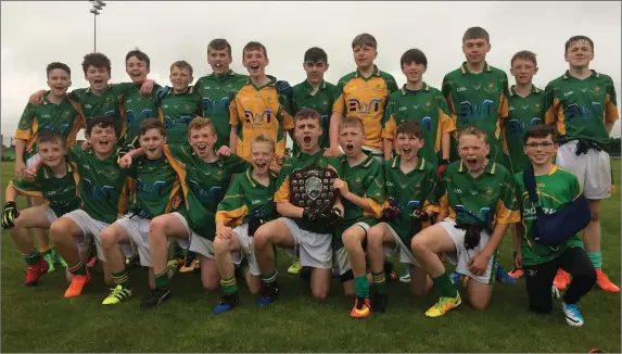  ??  ?? Th e Duleek-Bellewstow­n Under-13s celebrate their 2-9 to 2-3 victory over Donaghmore/Ashbourne in the Under-14 Division 7 Final.